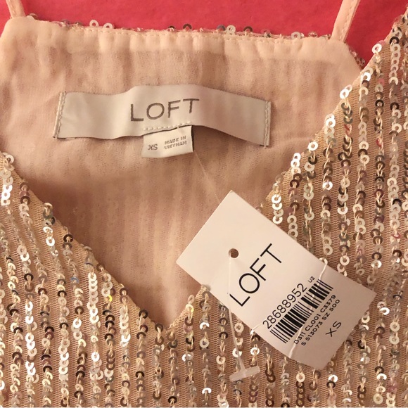 NWT. Ann Taylor LOFT Silver Sequin Baby Pink Camisole Tank Top. XS - Picture 8 of 12